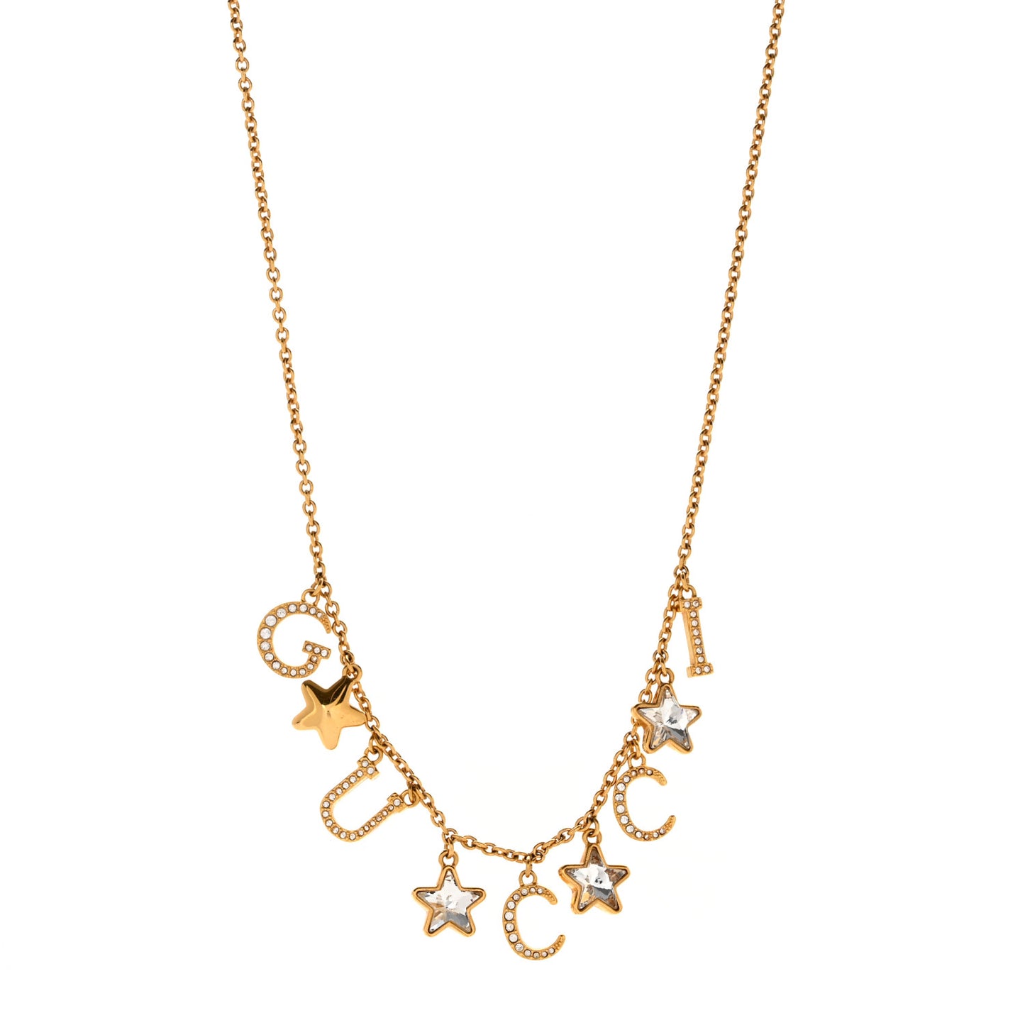 Crystal Star Script Necklace Gold
