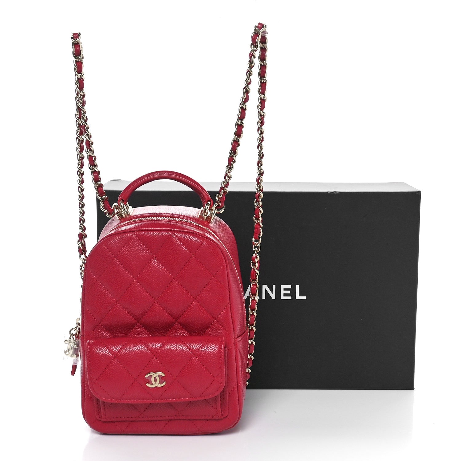 Chanel Caviar Quilted CC Mini Classic Backpack Dark Red 11 of 11