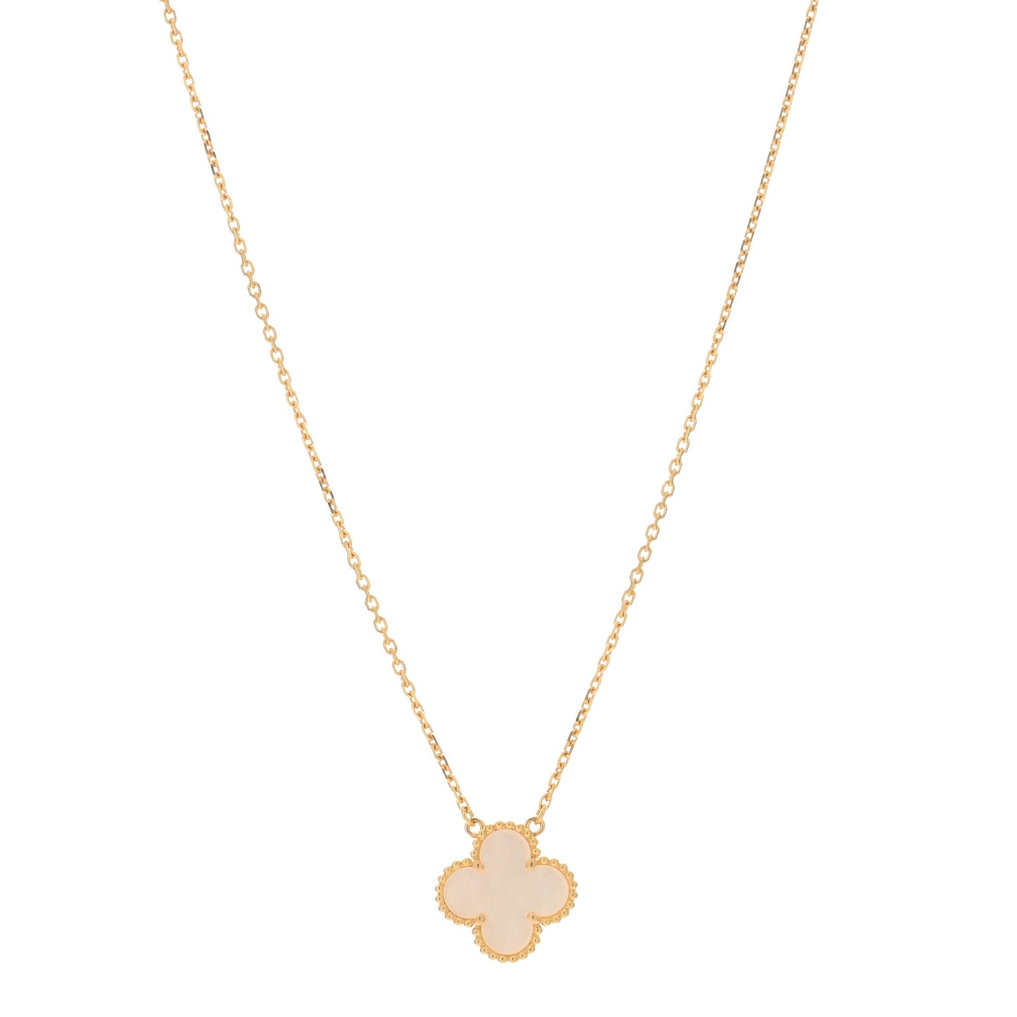 18K Yellow Gold Mother of Pearl Vintage Alhambra Pendant Necklace