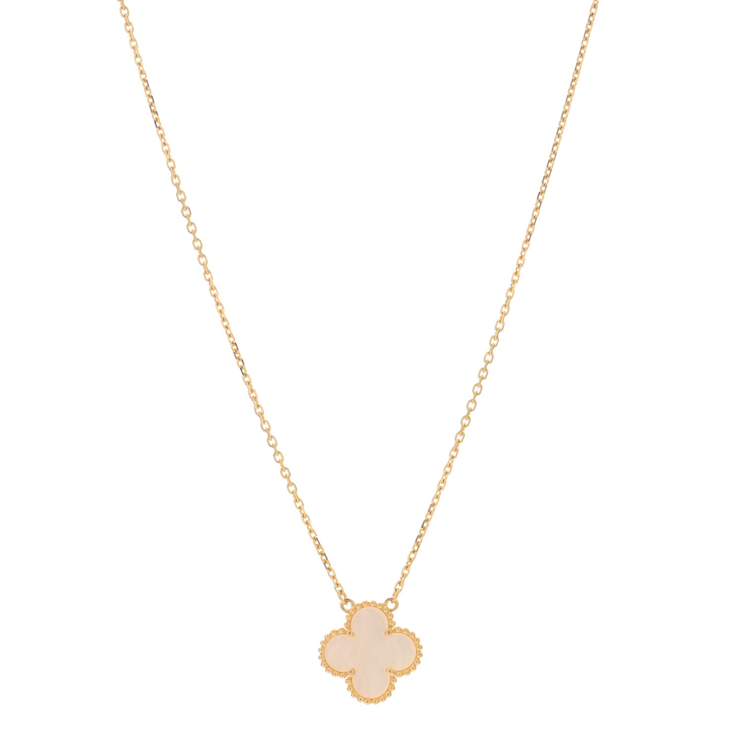 Van Cleef & Arpels 18K Yellow Gold Mother of Pearl Vintage Alhambra Pendant Necklace 1 of 4