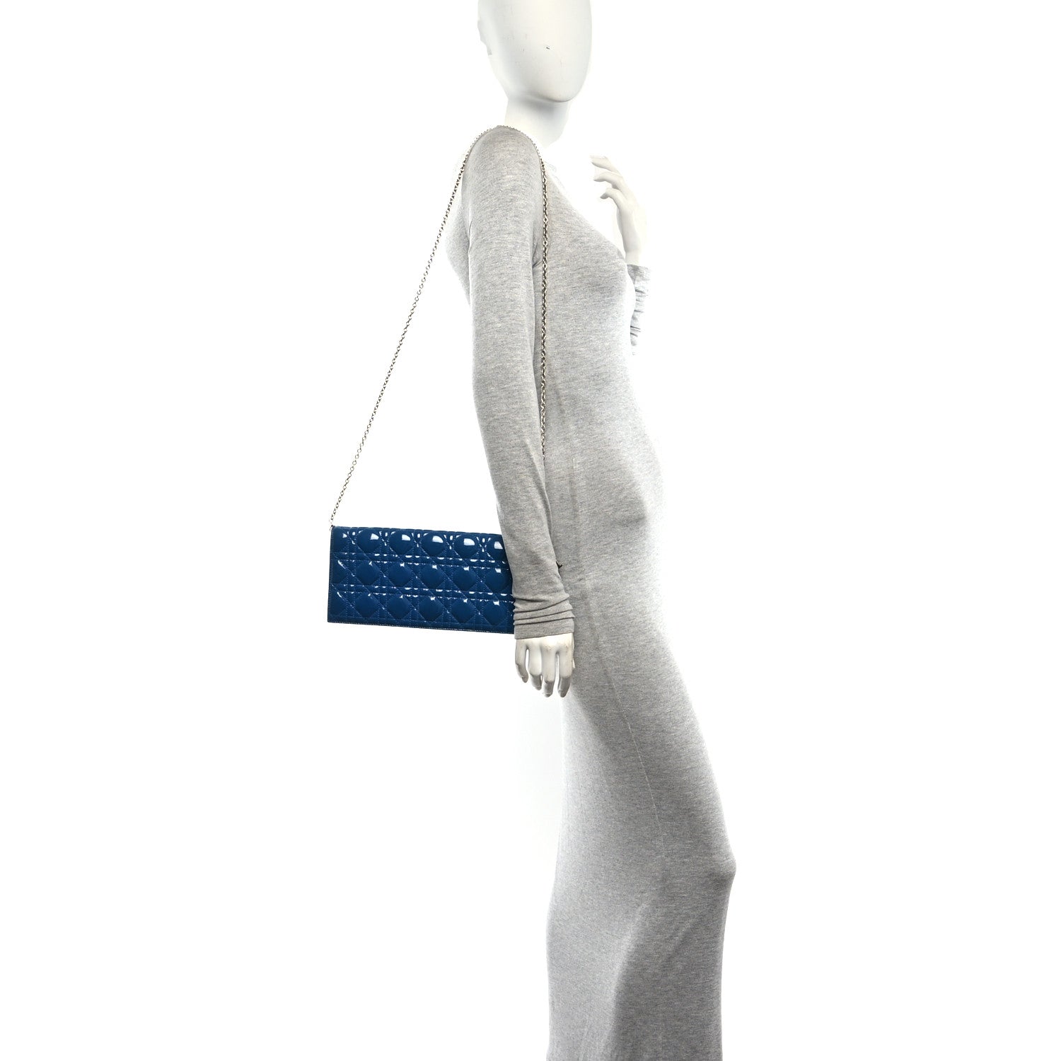 Christian Dior Patent Cannage Lady Dior Convertible Clutch Blue 2 of 9