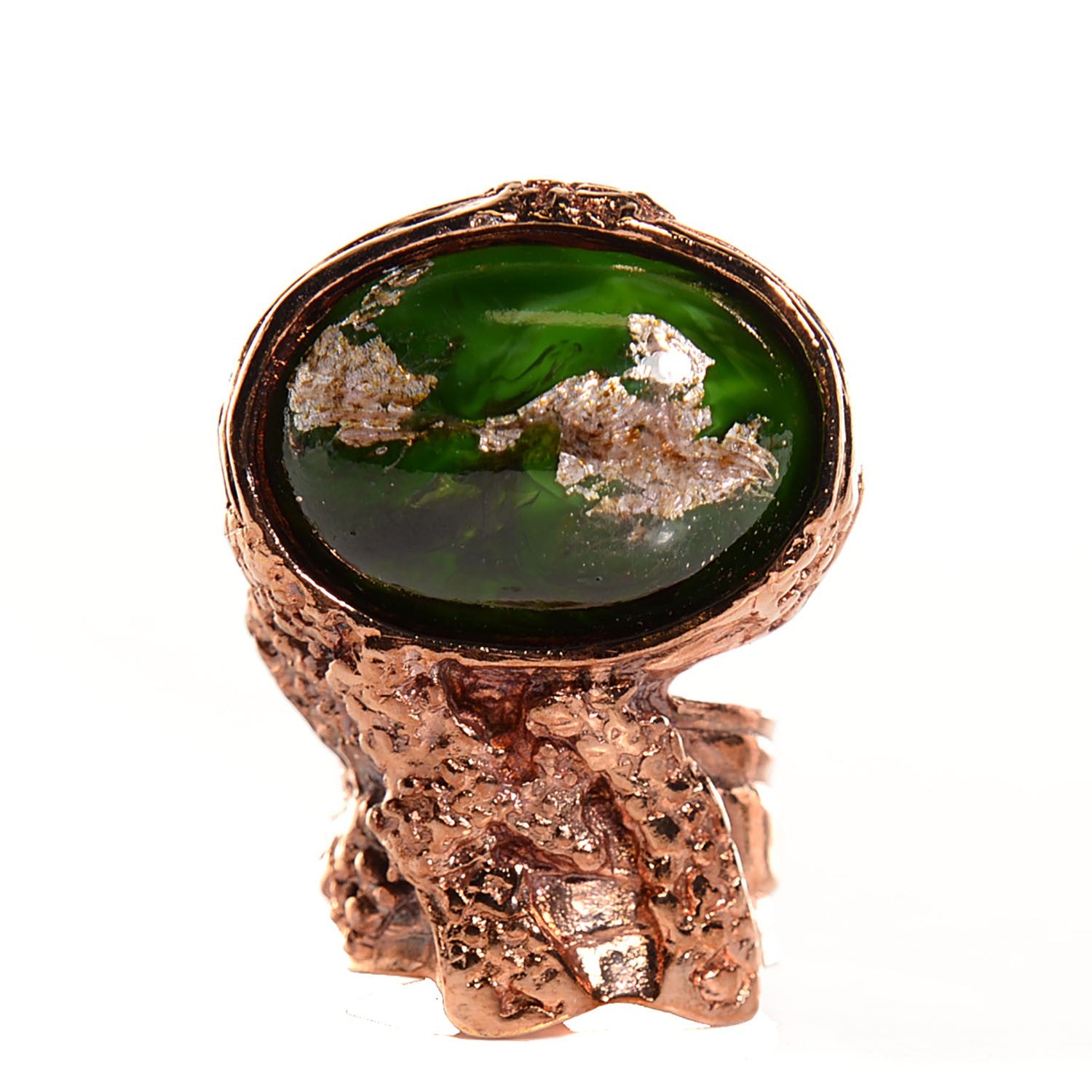 Saint Laurent Glass Cabochon Arty Ovale Ring 6 Rose Gold Green 1 of 4