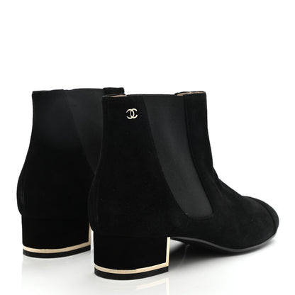 Chanel Suede CC Cap Toe Ankle Boots 37 Black 4 of 8
