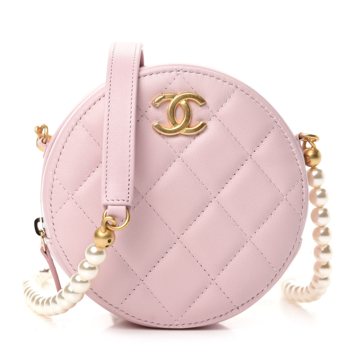 Chanel Calfskin Quilted Pearl Round Clutch With Chain Light Pink 1 of 11