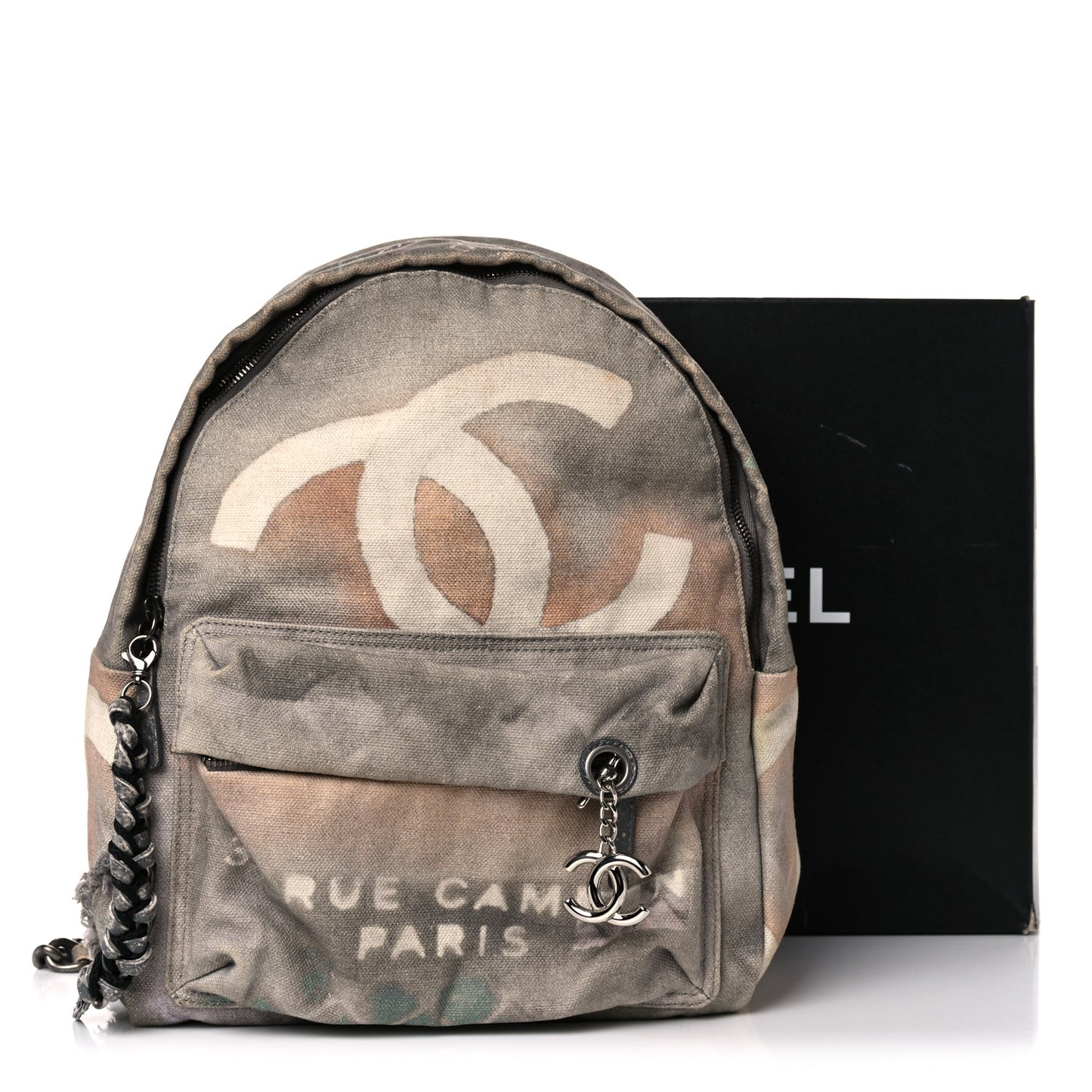 Graffiti Printed Canvas Medium Backpack Grey