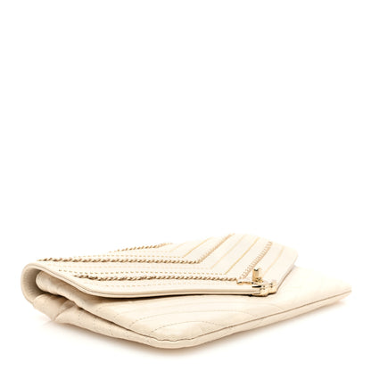 Chanel Crumpled Calfskin Chevron Envelope Clutch Ivory 4 of 11