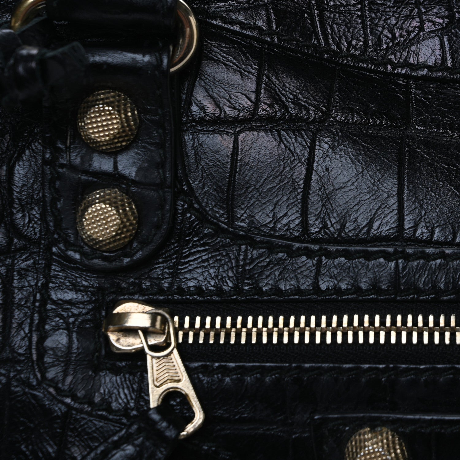 Balenciaga Calfskin Crocodile Embossed Giant 12 Gold Hardware City Black 9 of 13