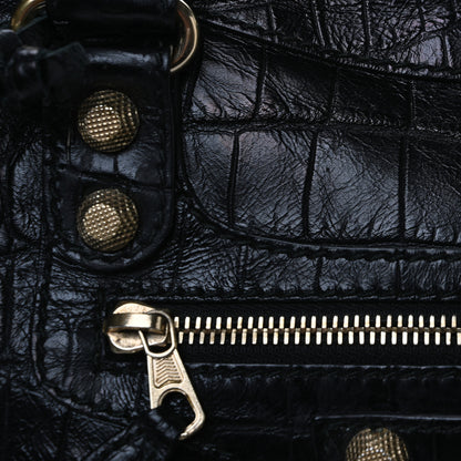Balenciaga Calfskin Crocodile Embossed Giant 12 Gold Hardware City Black 9 of 13