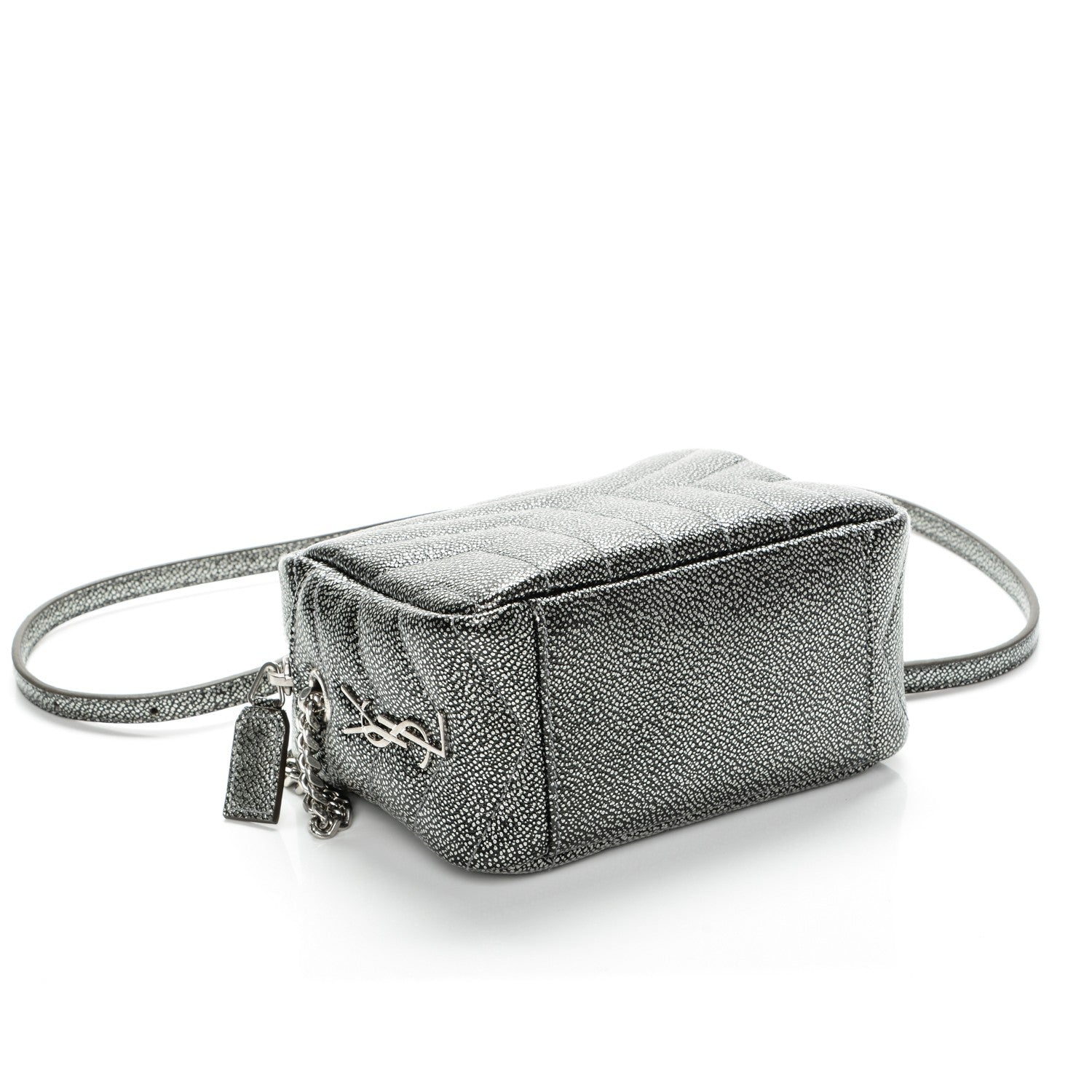 Saint Laurent Metallic Grain De Poudre Y Quilted Monogram Mini Loulou Camera Bag Gun Metal 4 of 6