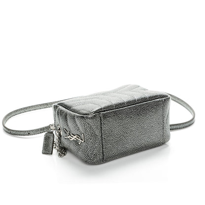 Saint Laurent Metallic Grain De Poudre Y Quilted Monogram Mini Loulou Camera Bag Gun Metal 4 of 6