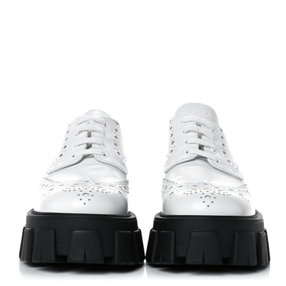 Prada Spazzolato Rois Brogue Monolith 55mm Derby Loafers 37.5 White 2 of 11