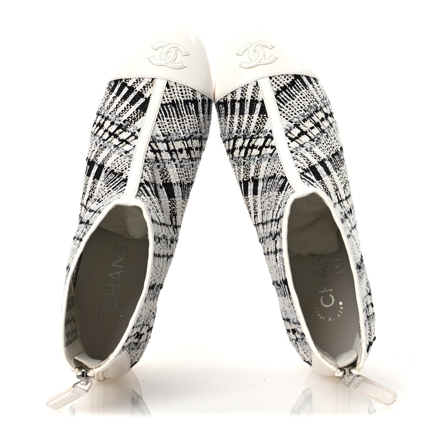 Chanel Tweed Lambskin Cap Toe CC Short Boots 38.5 White Black 2 of 12