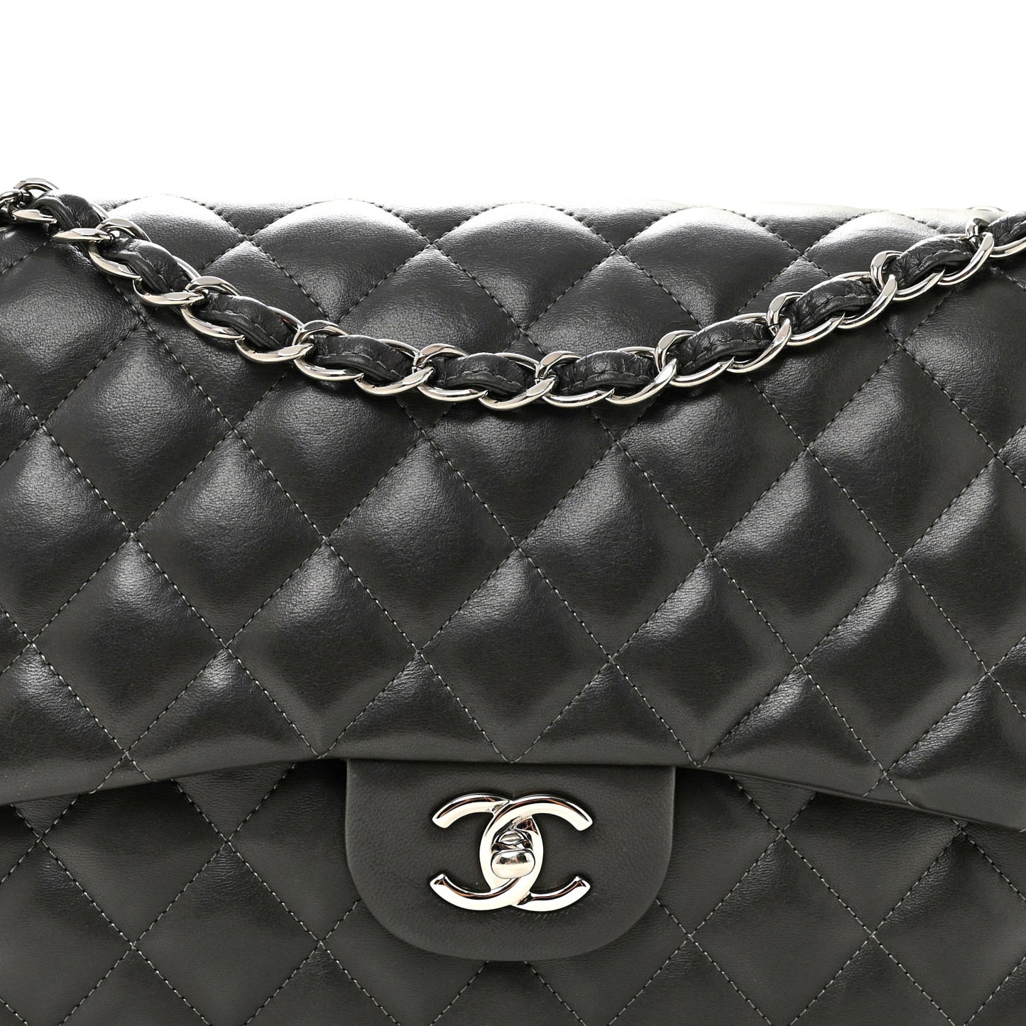Lambskin Quilted Jumbo Double Flap Dark Grey