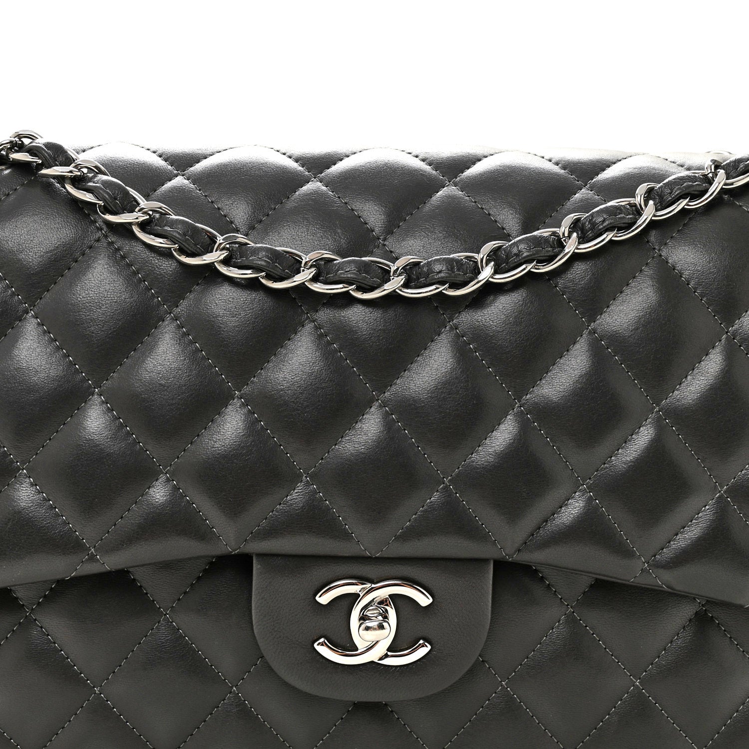 Chanel Lambskin Quilted Jumbo Double Flap Dark Grey 8 of 10