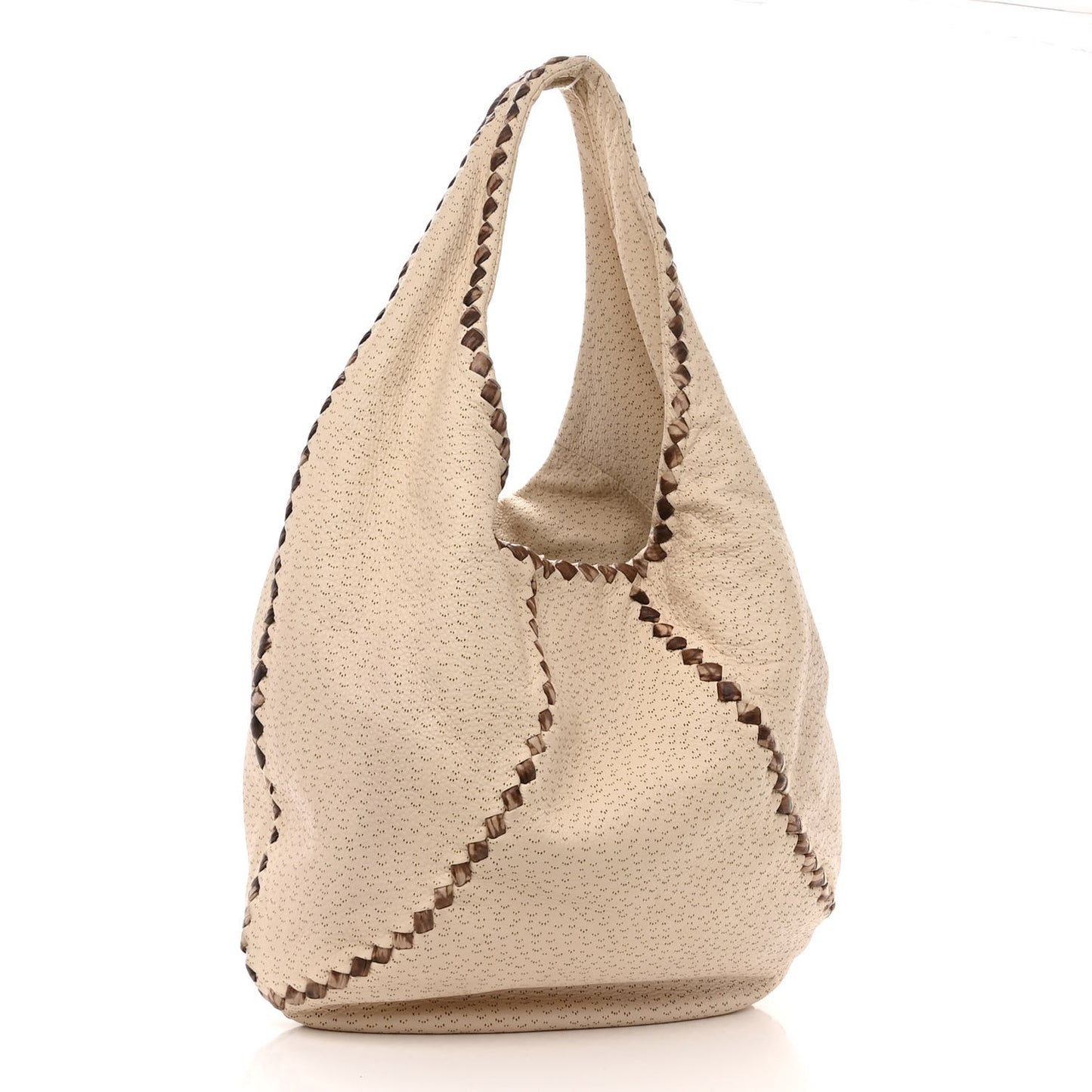 Cervo Deerskin Perforated Pekary Hobo Cream