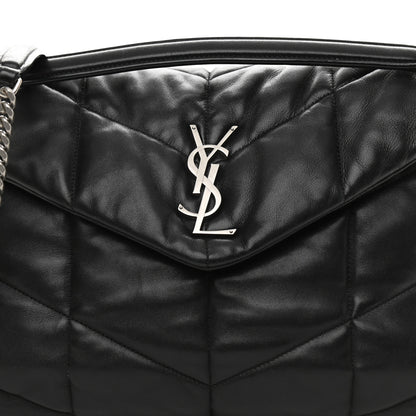 Saint Laurent Lambskin Quilted Medium Loulou Puffer Monogram Chain Satchel Black 7 of 12