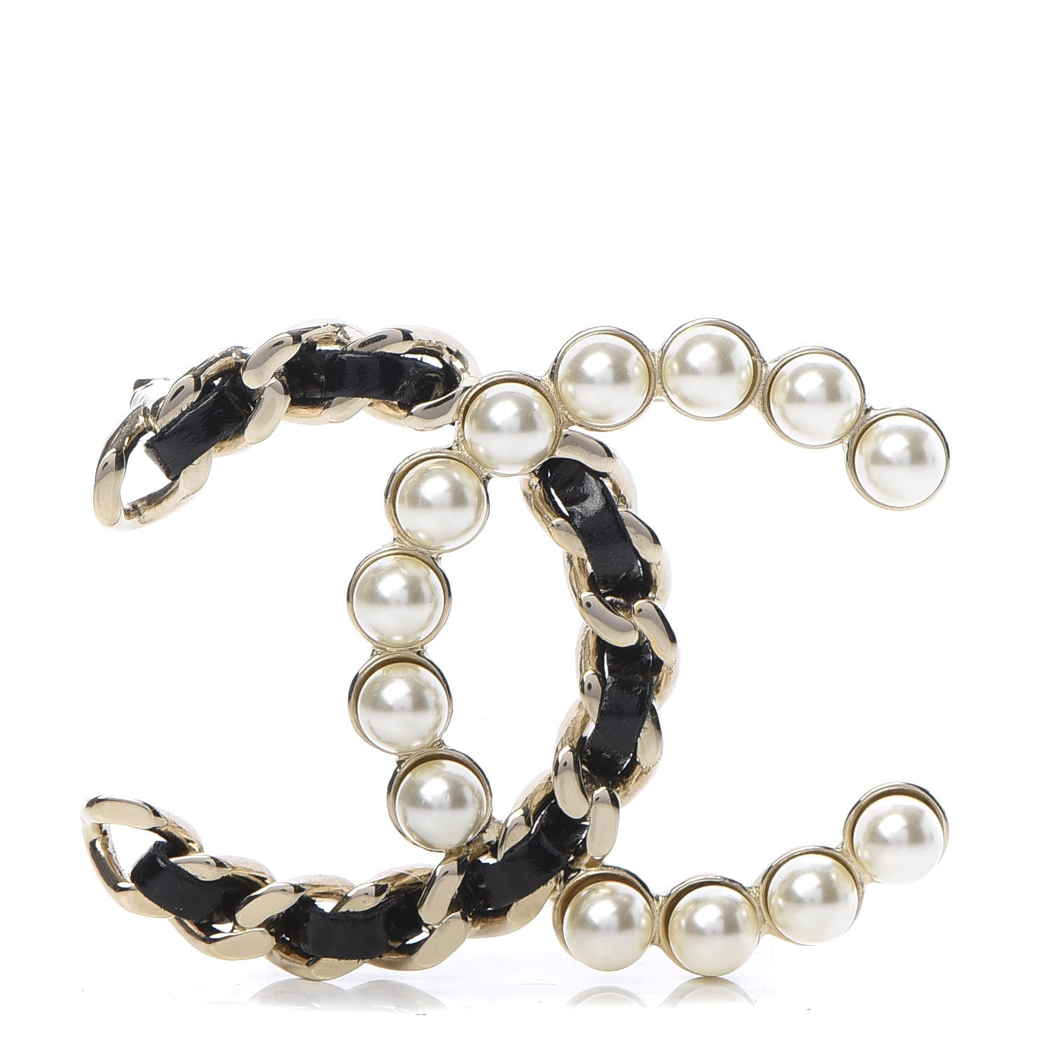 Chanel Lambskin Pearl CC Chain Brooch Black Gold 1 of 5