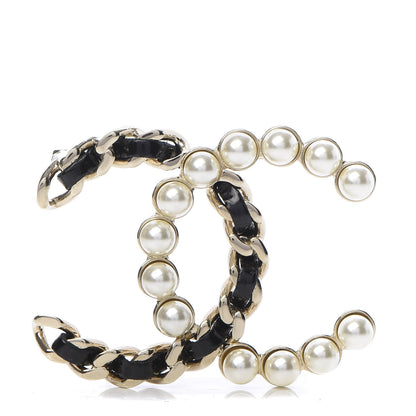 Chanel Lambskin Pearl CC Chain Brooch Black Gold 1 of 5