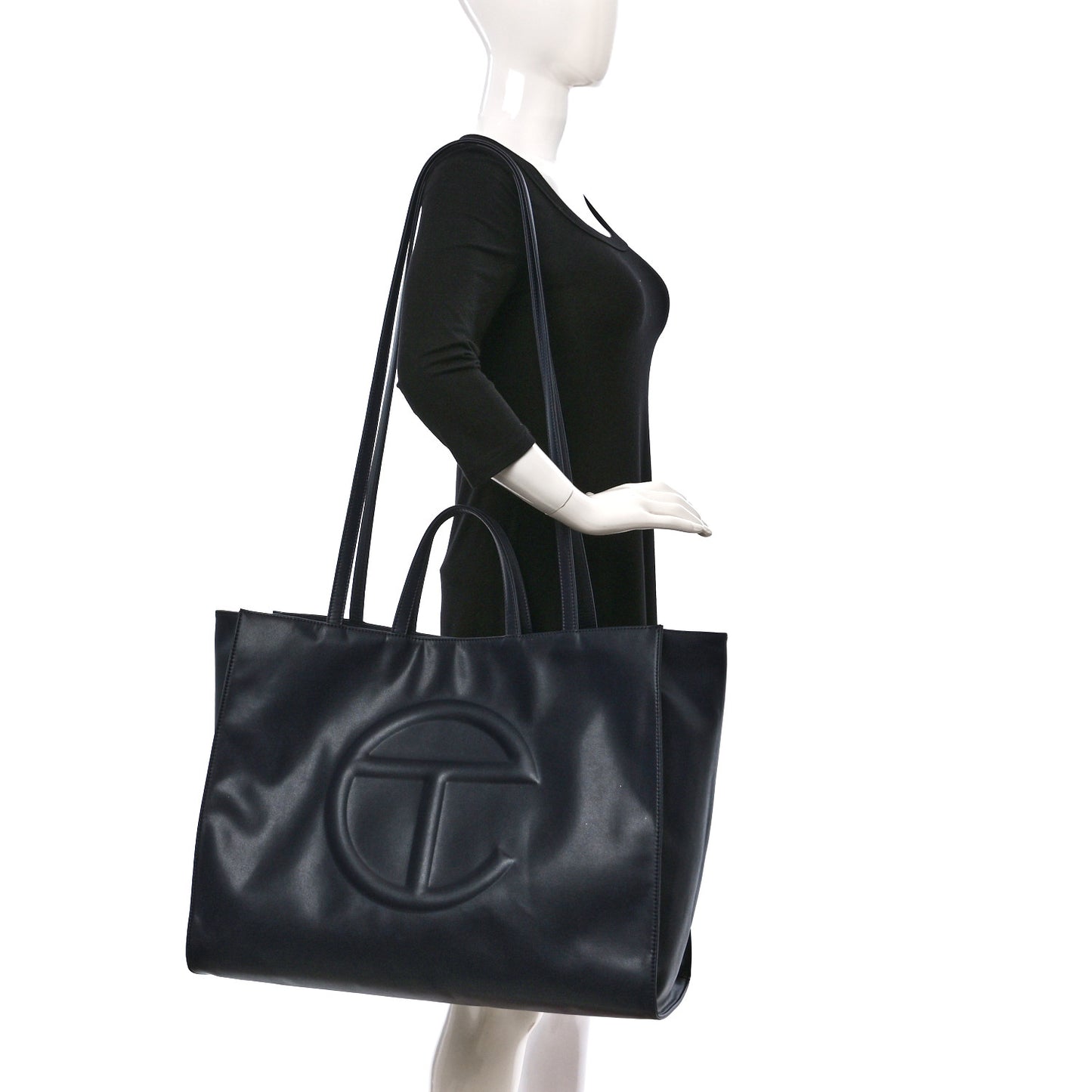 Vegan Leather Large Shopping Bag Navy