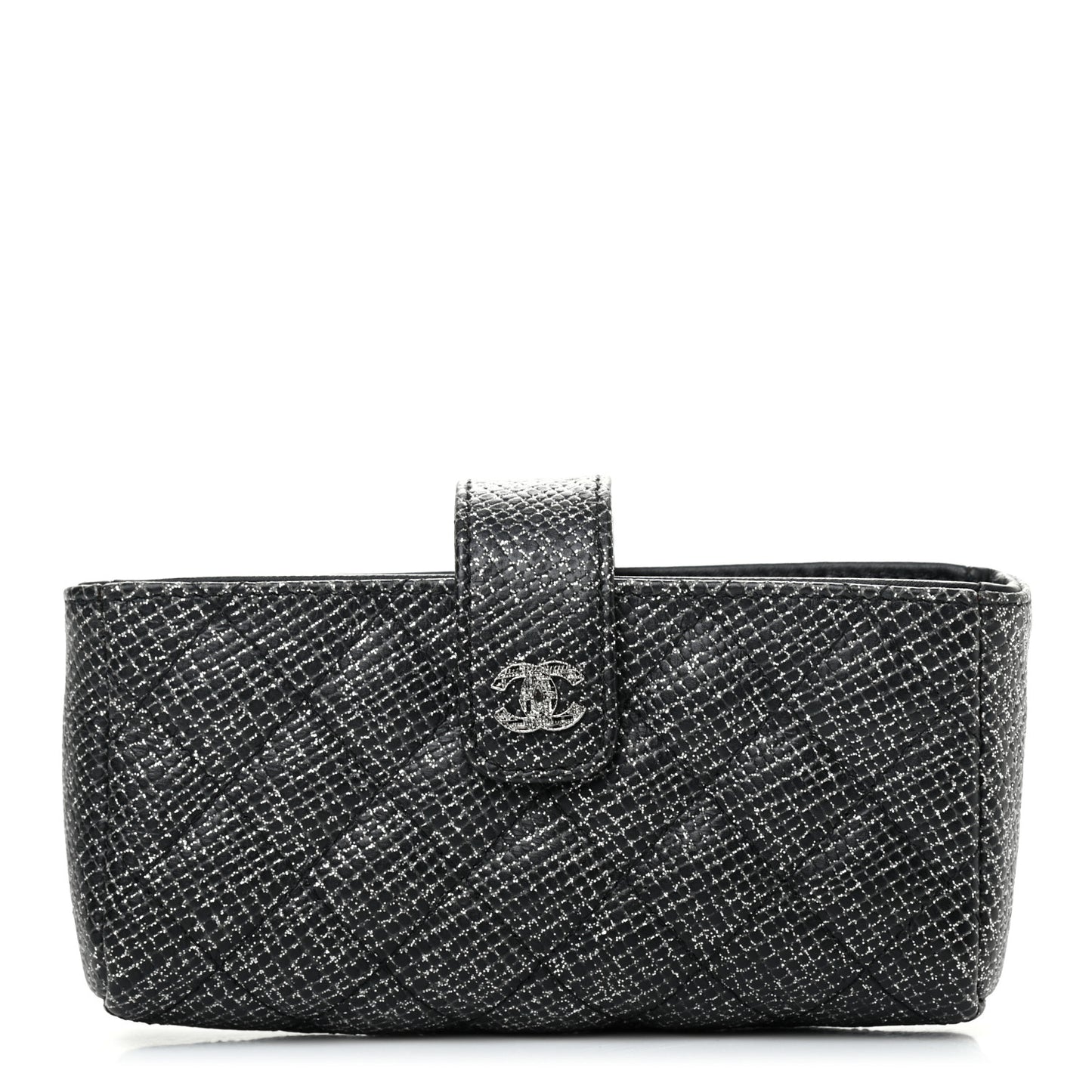 Glitter Calfskin Quilted Mini Phone Holder Clutch Black