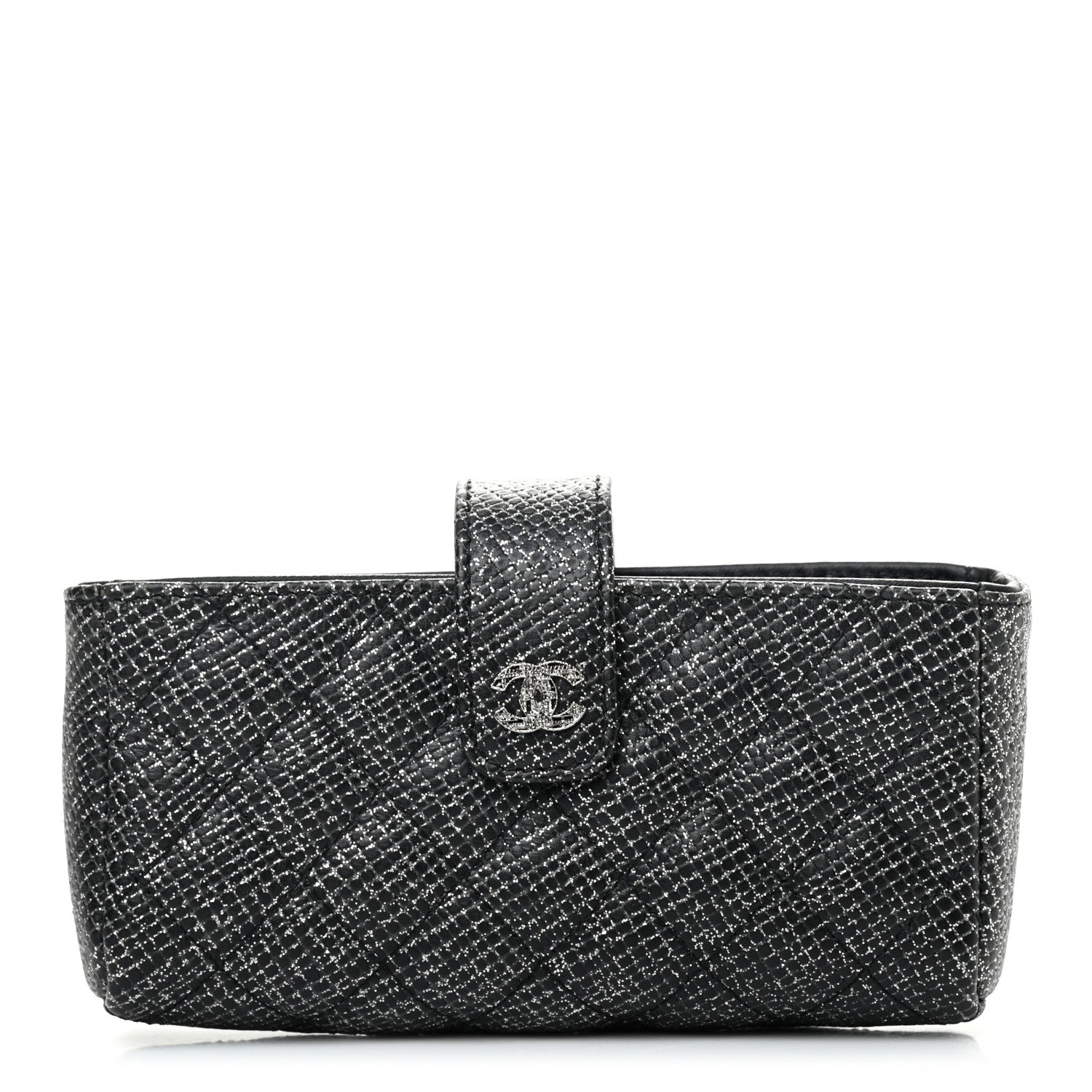 Chanel Glitter Calfskin Quilted Mini Phone Holder Clutch Black 1 of 8