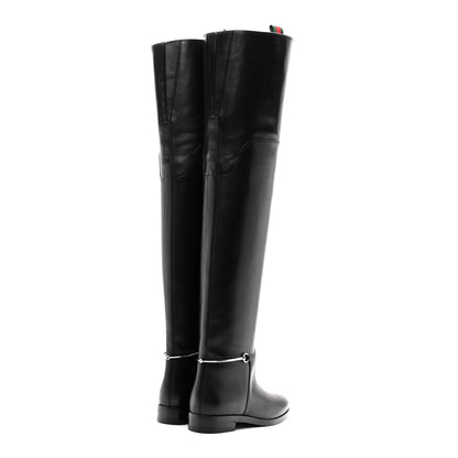 Gucci Calfskin Slim Horsebit Over The Knee High Boots 37 Black 4 of 10