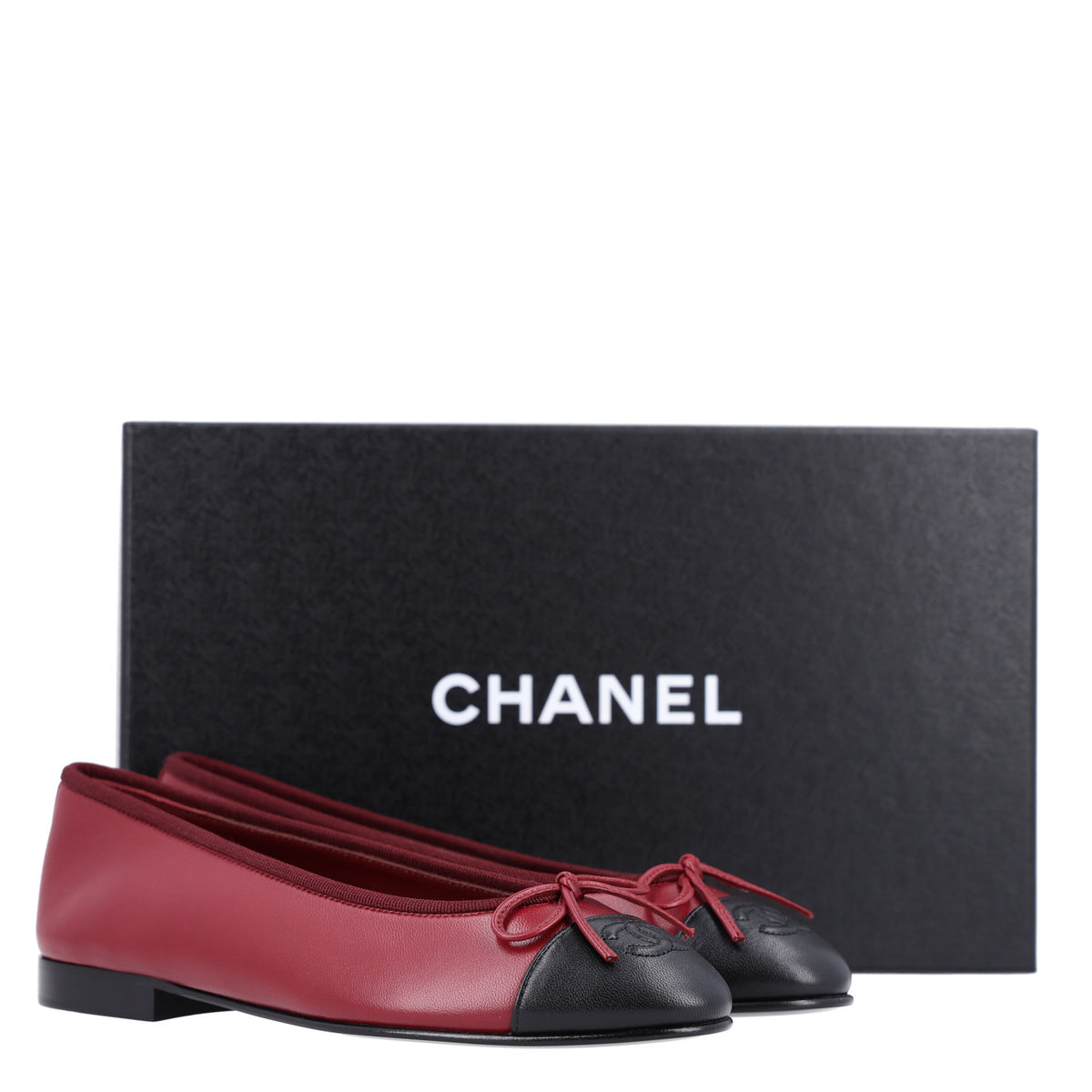 Chanel Lambskin Cap Toe CC Ballerina Flats 36.5 Burgundy Black 9 of 9
