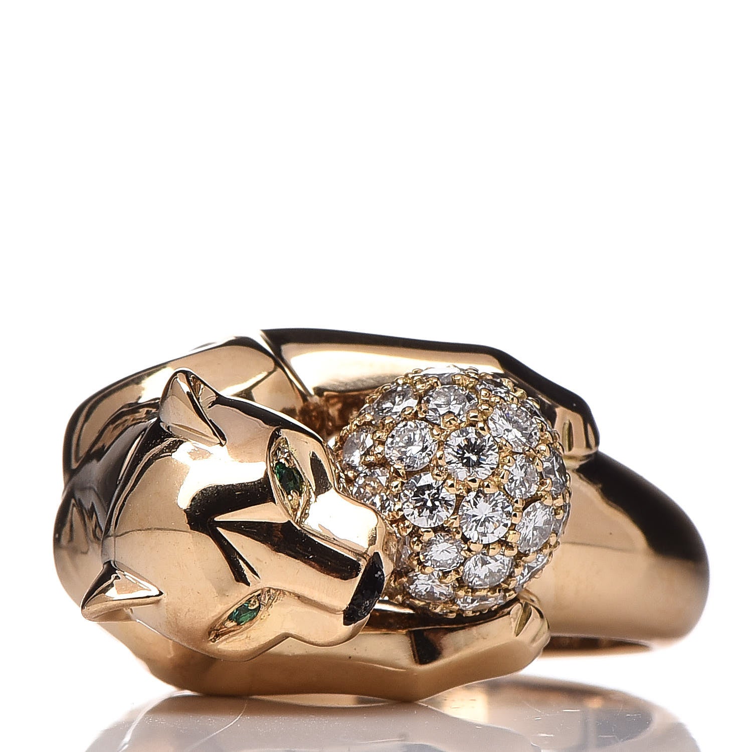 Cartier 18K Yellow Gold Diamond Onyx Emerald Panthère De Ring 53 6.25 7 of 12