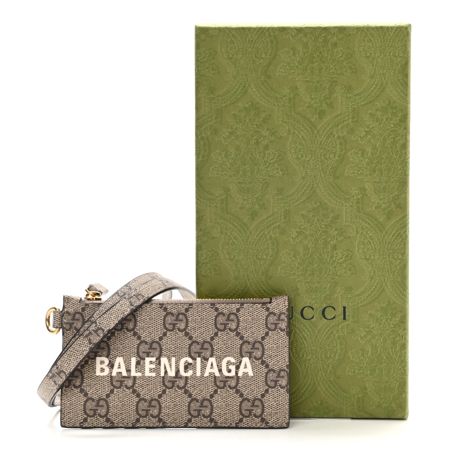 Gucci X BALENCIAGA GG Supreme Monogram Logo Card Case With Strap Beige Ebony 8 of 8