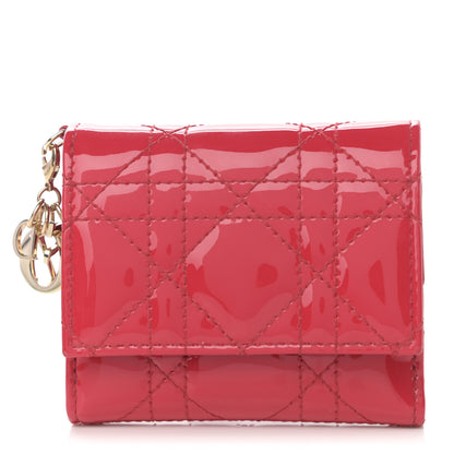 Christian Dior Patent Cannage Lady Dior Lotus Wallet Red 1 of 9