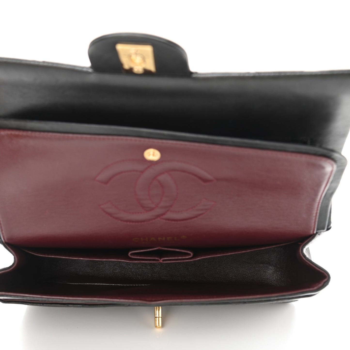 Lambskin Quilted Medium Double Flap Black