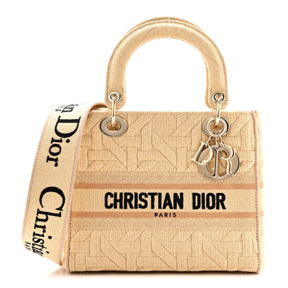 Christian Dior Raffia Woven 3D Embroidered Medium Lady D-Lite Natural Black 1 of 9
