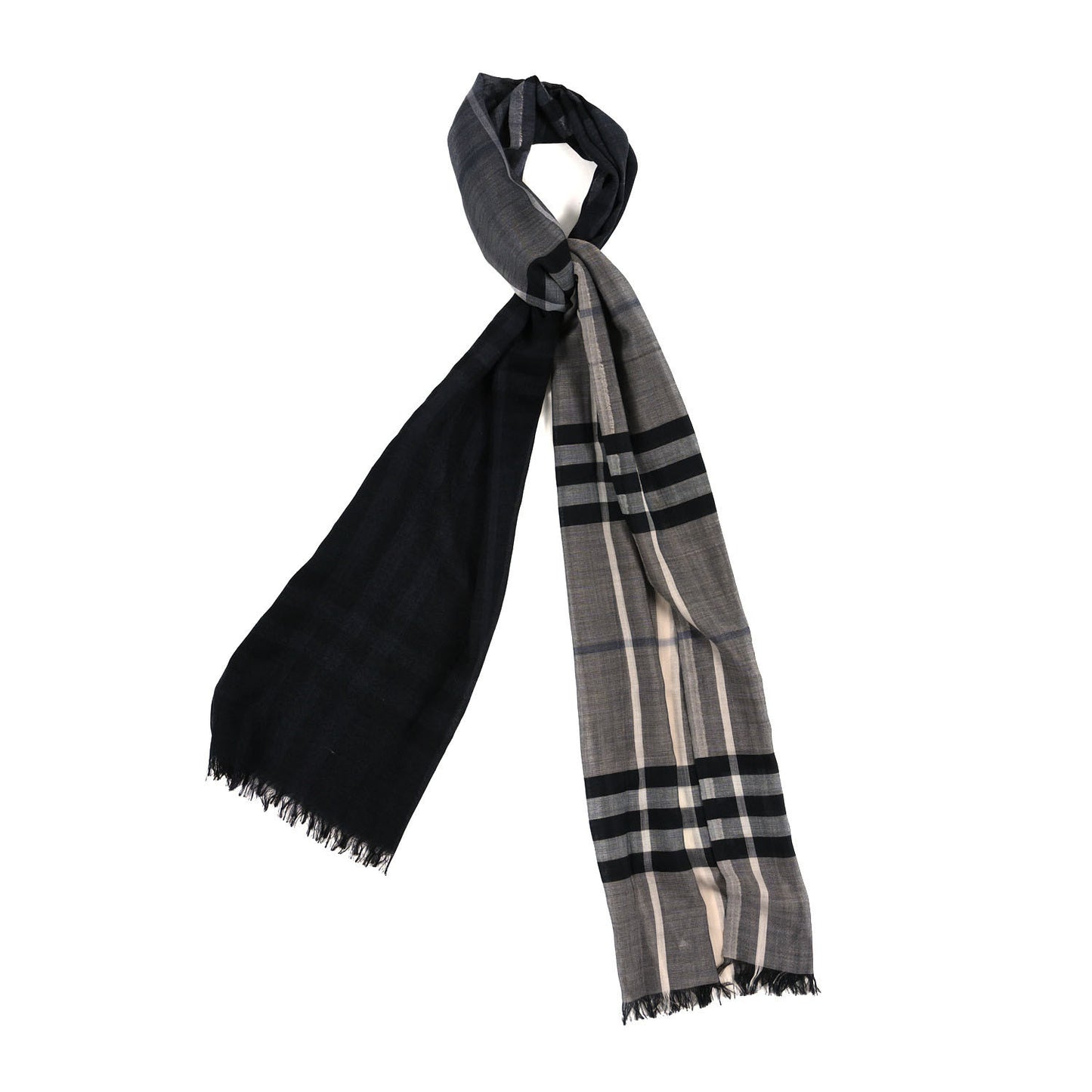 Wool Silk Gauze Giant Check Lightweight Scarf Grey