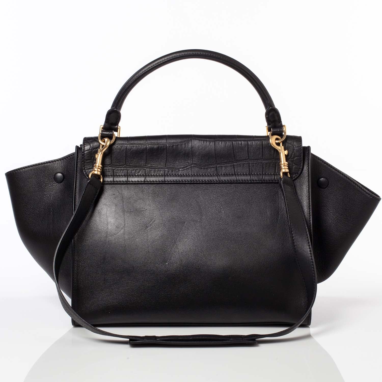Celine Crocodile Embossed Trapeze Black 4 of 10