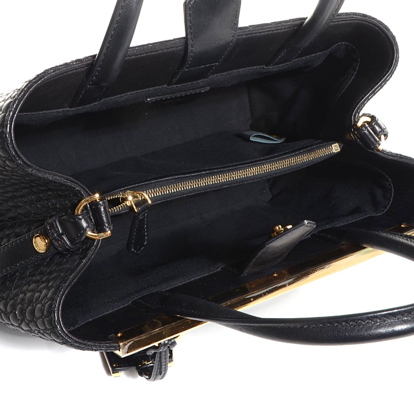 Nappa Crocodile Trapuntata Petite 2Jours Tote Black