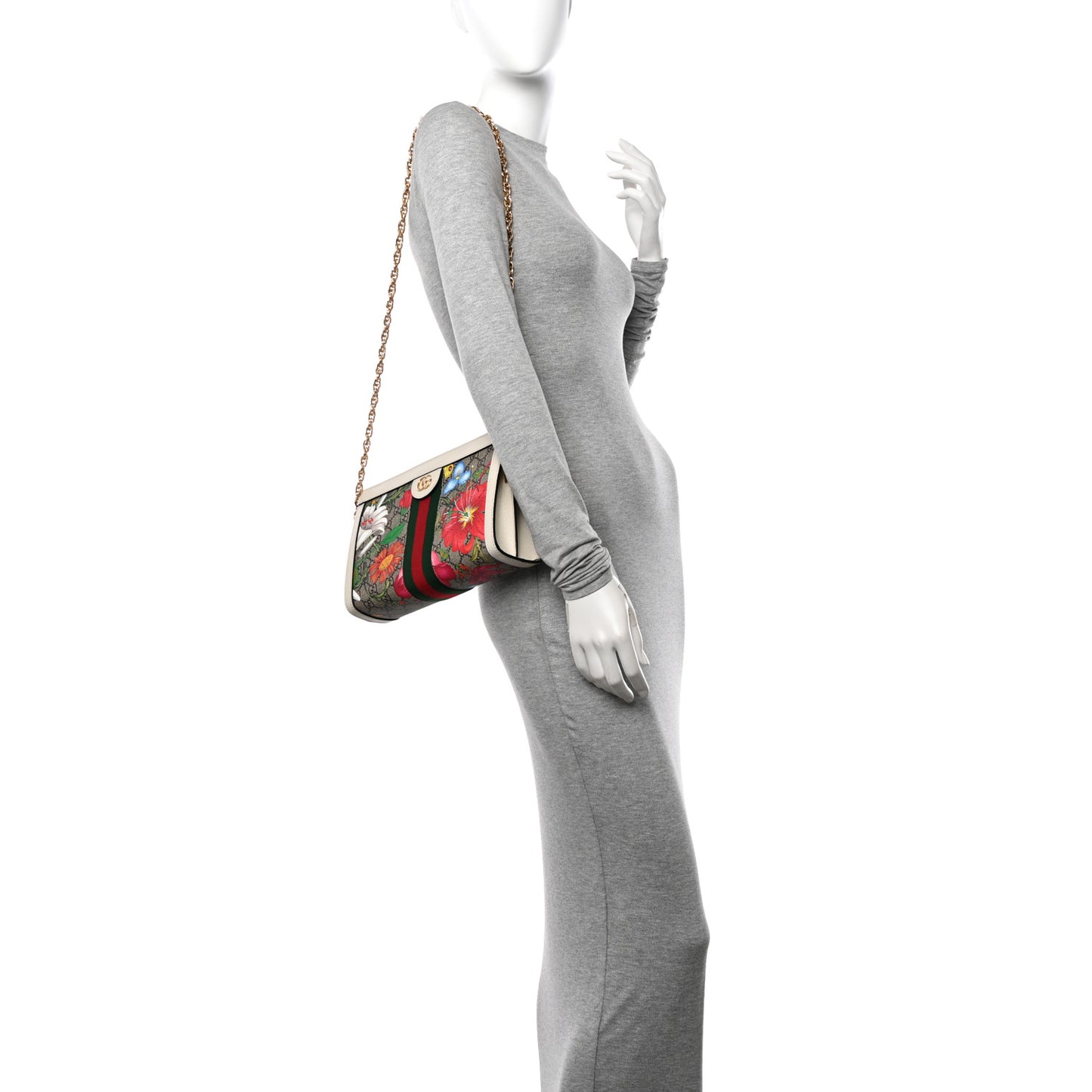 GG Supreme Monogram Flora Web Small Ophidia Chain Shoulder Bag White