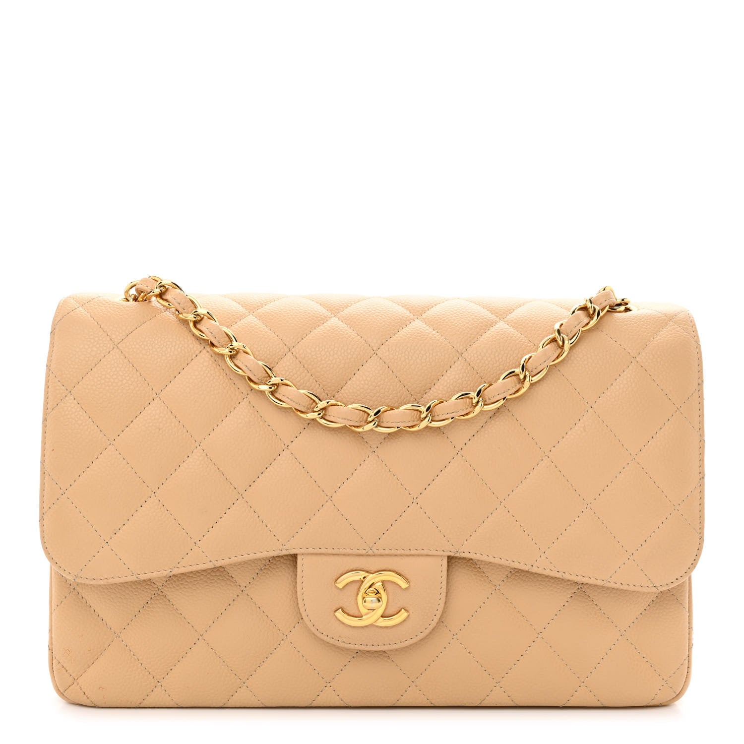 Chanel Caviar Quilted Jumbo Double Flap Beige 1 of 18