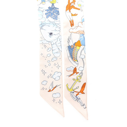 Hermes Silk Sur Mon Nuage Twilly Creme Bleu Ciel Orange 2 of 4