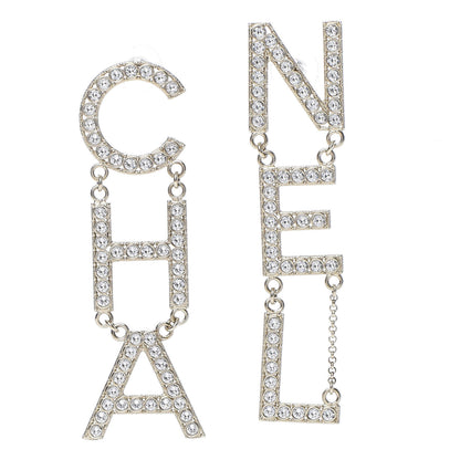 Chanel Crystal Cha-Nel Logo Drop Earrings Gold 1 of 5