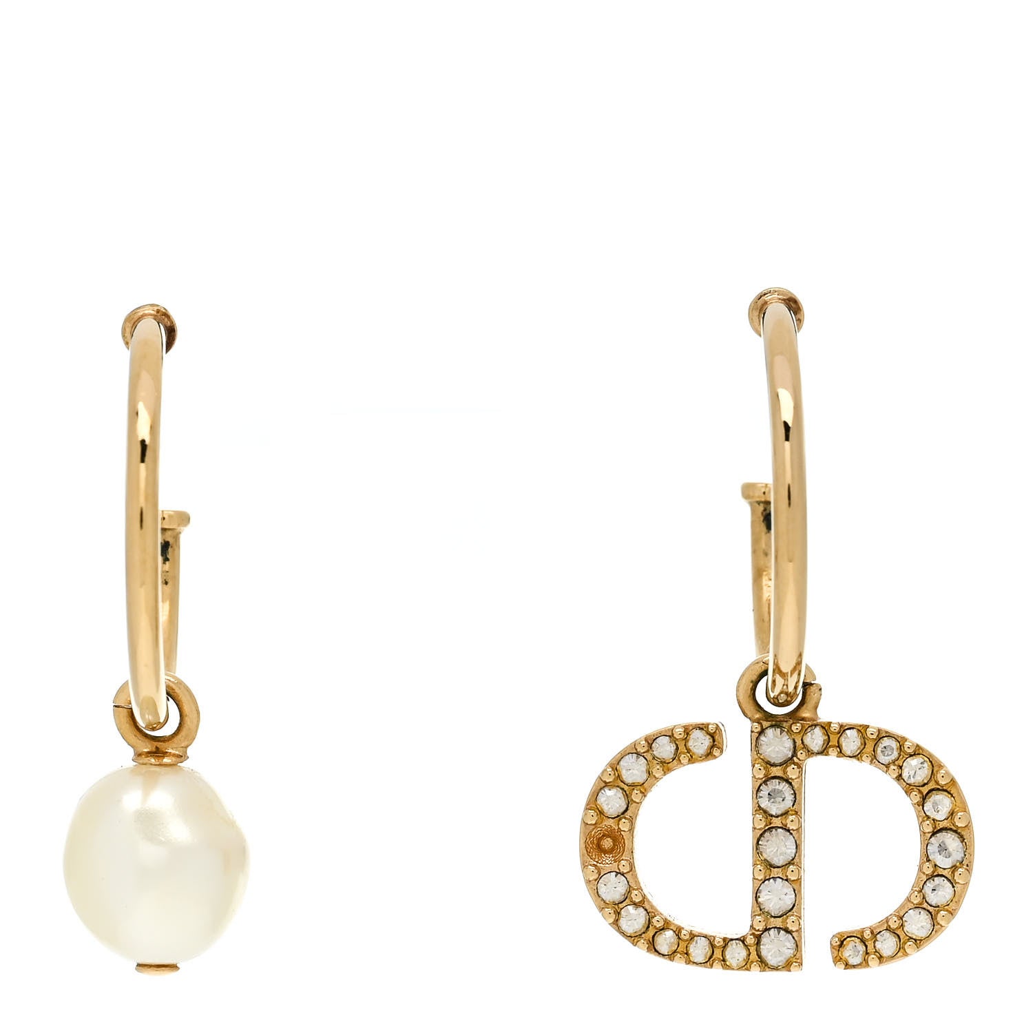Christian Dior Pearl Crystal Petit CD Hoop Drop Earrings Gold 1 of 6