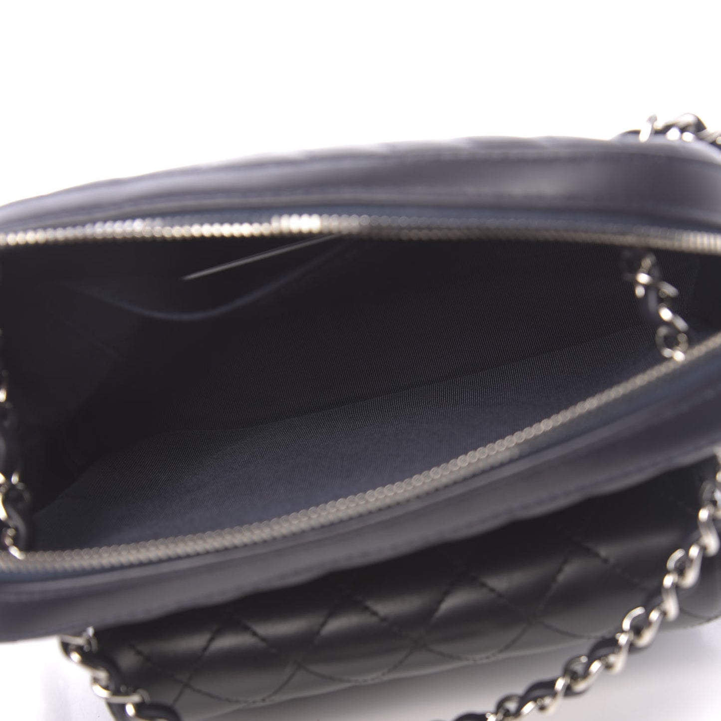 Calfskin Chevron Quilted Double Camera Bag With Flap Black