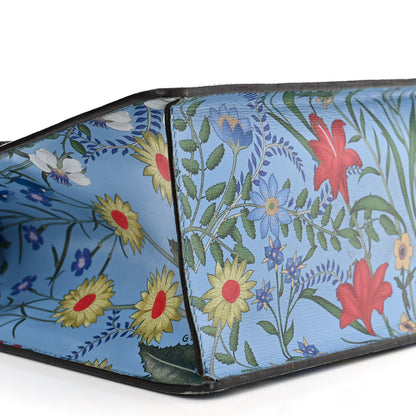 Gucci Calfskin New Flora Medium Sylvie Top Handle Bag Azure 9 of 20