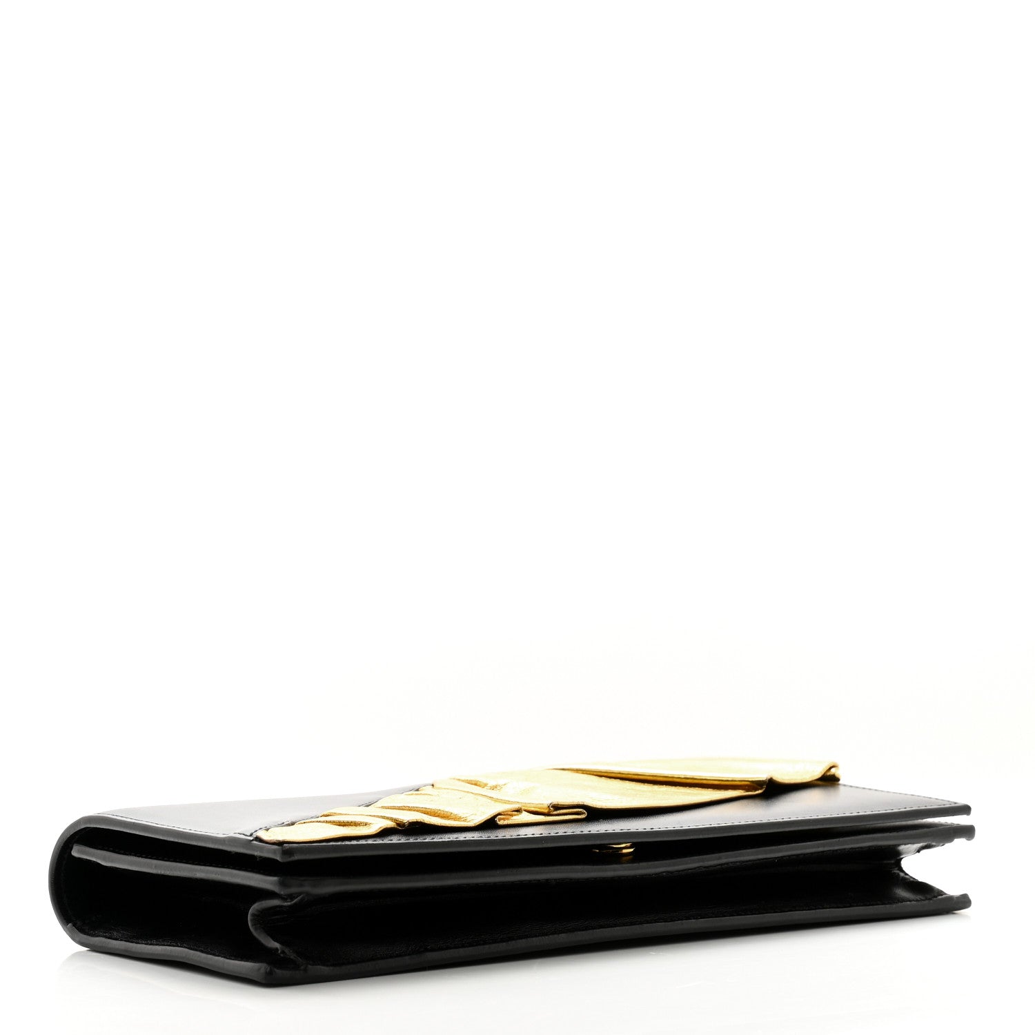 Saint Laurent Smooth Calfskin Ruffles Clutch Black Gold 4 of 11