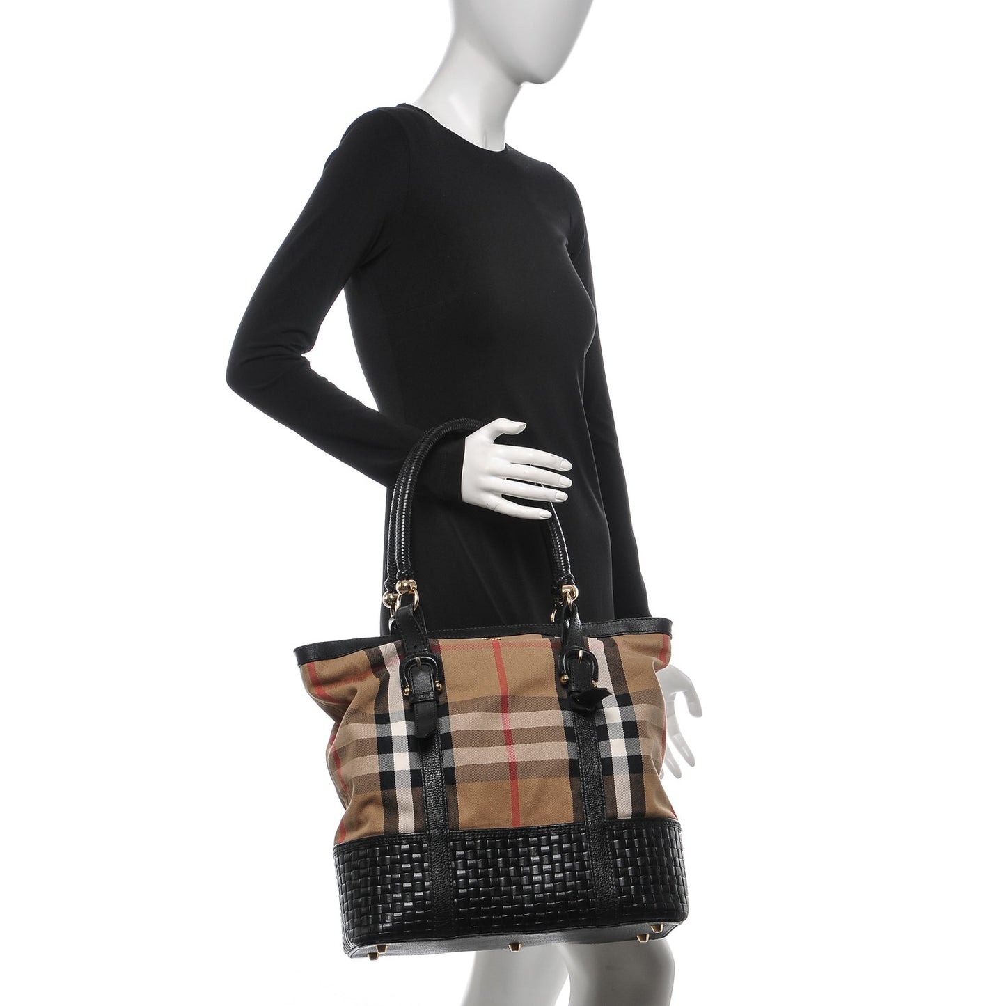 Canvas House Check Woven Tote Black