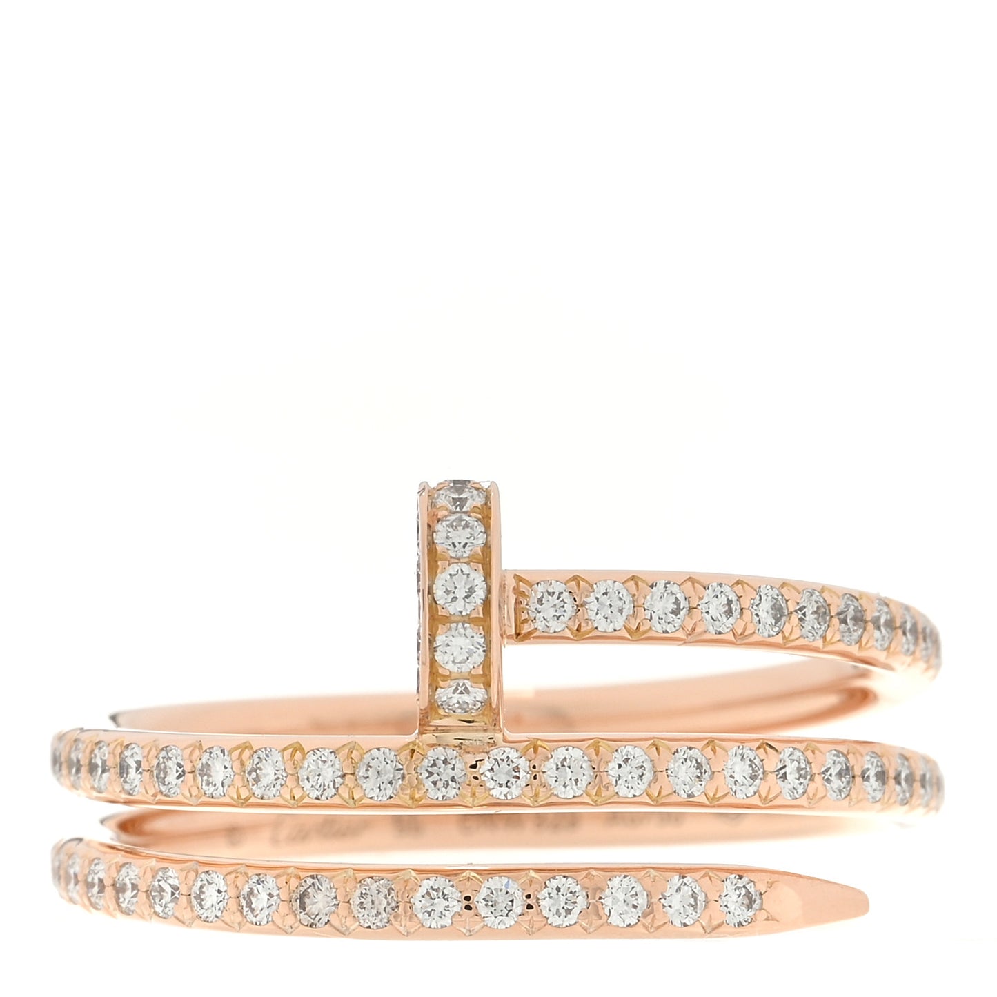 18K Pink Gold Diamond Double Juste Un Clou Paved Ring 54 7