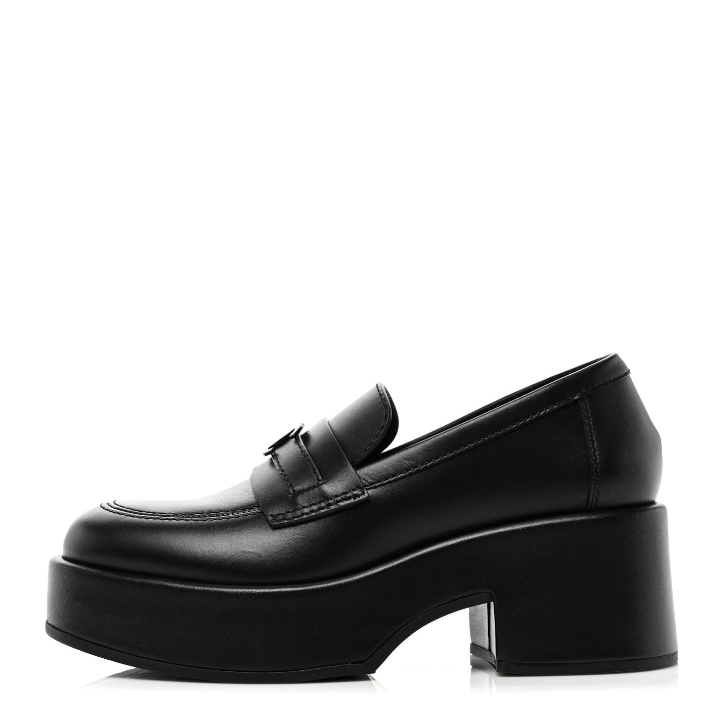 Calfskin CC Platform Loafers 35 Black