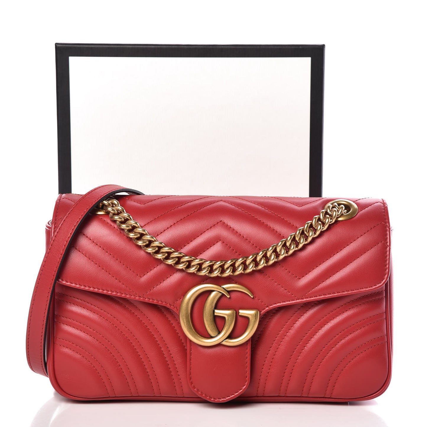 Calfskin Matelasse Small GG Marmont Shoulder Bag Hibiscus Red