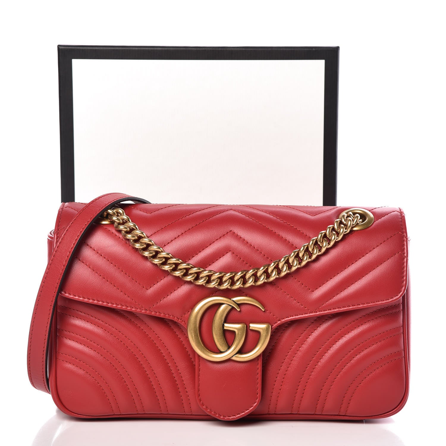 Gucci Calfskin Matelasse Small GG Marmont Shoulder Bag Hibiscus Red 11 of 11