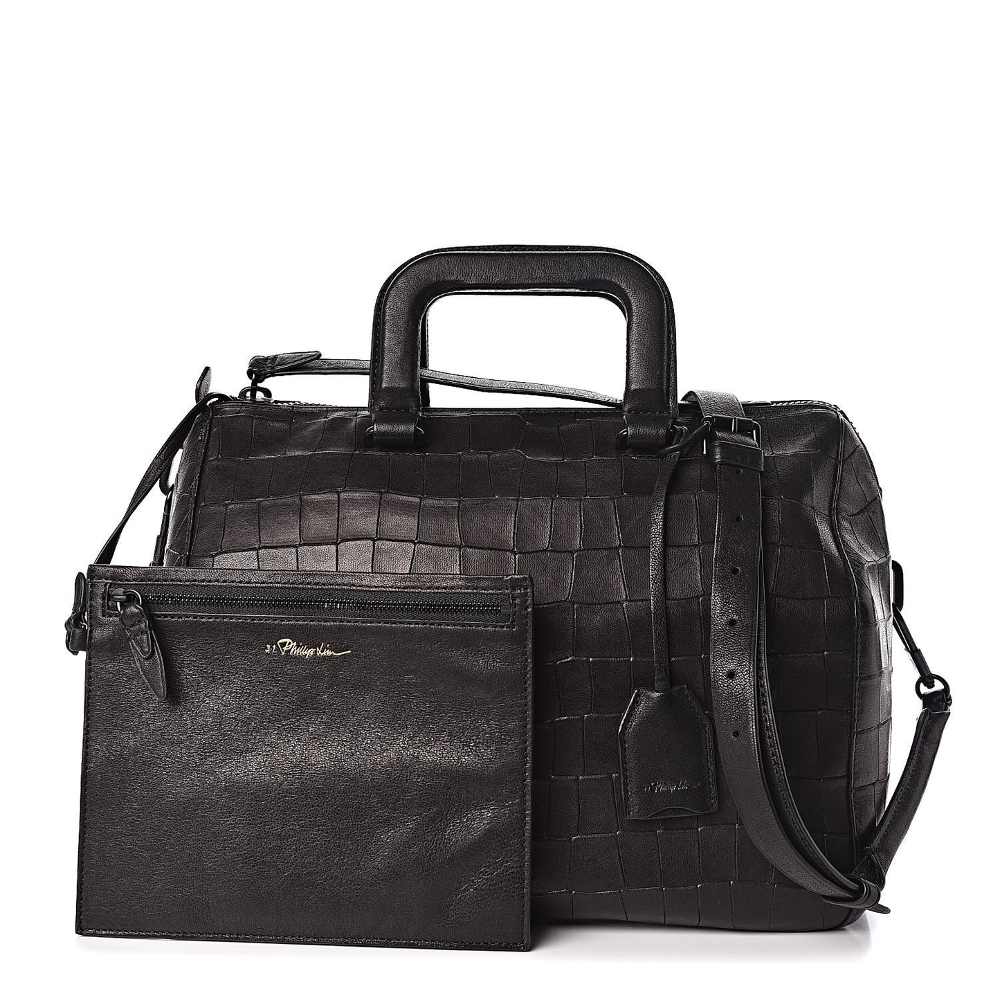 3.1 Calfskin Crocodile Embossed Medium Wednesday Boston Black