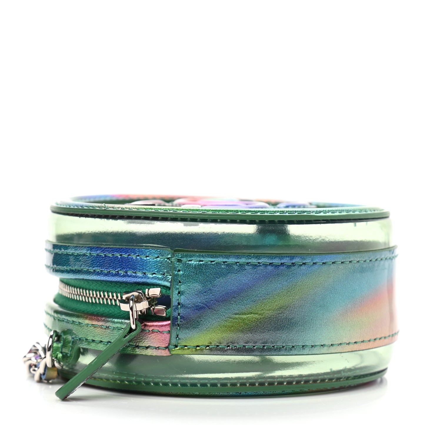 PVC Calfskin Lambskin Quilted Round Filigree Clutch With Chain Green